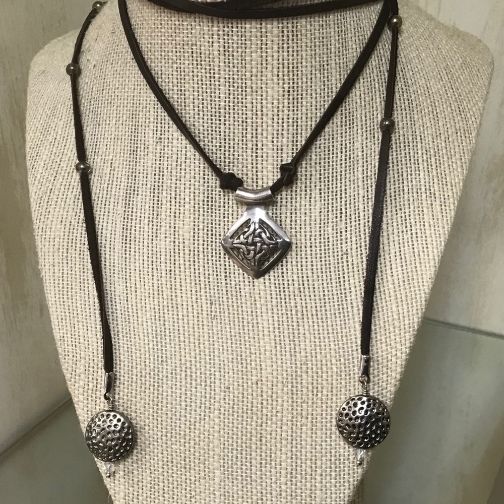 Adjustable Leather & Metal Choker Necklace